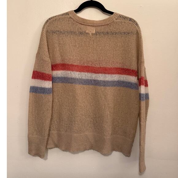 Sundry Cashmere Wool Stripe Knit Sweater – Lightweight Neutral Pullover, Sz1 (S) - Picture 2 of 6